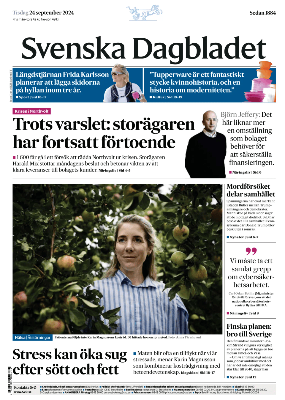 Prima-pagina-Svenska Dagbladet-edizione-di-oggi-20240924